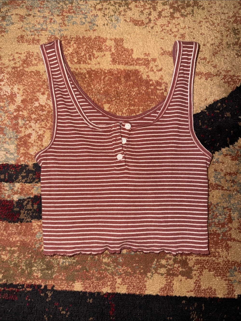 Striped Mauve Tank Crop Top with Buttons - Women